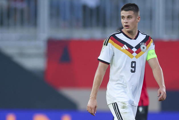 Nicolo Tresoldi of Germany watches the UEFA Under-21 EURO qualifier between Germany U21 and Georgia U21 at Almstadion on October 6, 2026, in Bielefeld, Germany. Photo by Marco Steinbrenner, DeFodi Images