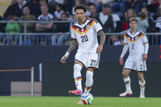 Nnamdi Collins of Germany controls the ball during the UEFA Under-21 EURO qualifier between Germany U21 and Georgia U21 at Almstadion on October 6, 2026, in Bielefeld, Germany. Photo by Marco Steinbrenner, DeFodi Images
