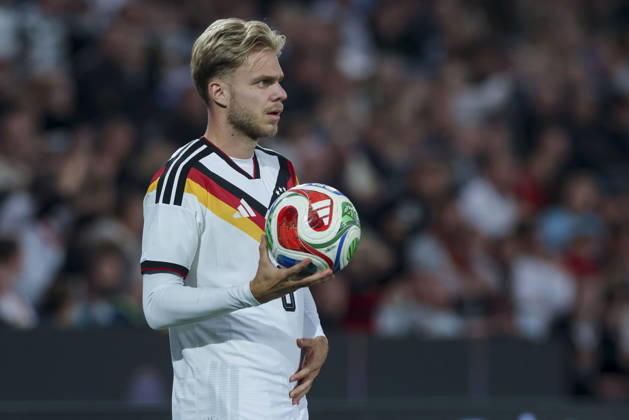 Leandro Morgalla of Germany controls the ball during the UEFA Under-21 EURO qualifier between Germany U21 and Georgia U21 at Almstadion on October 6, 2026, in Bielefeld, Germany. Photo by Marco Steinbrenner, DeFodi Images