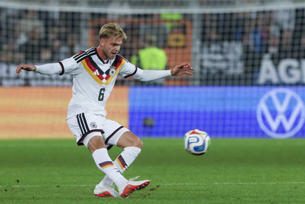 Leandro Morgalla of Germany controls the ball during the UEFA Under-21 EURO qualifier between Germany U21 and Georgia U21 at Almstadion on October 6, 2026, in Bielefeld, Germany. Photo by Marco Steinbrenner, DeFodi Images