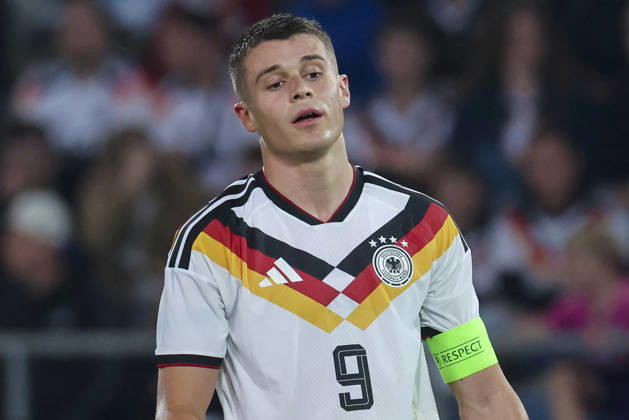 Nicolo Tresoldi of Germany looks dejected during the UEFA Under-21 EURO qualifier between Germany U21 and Georgia U21 at Almstadion on October 6, 2026, in Bielefeld, Germany. Photo by Marco Steinbrenner, DeFodi Images