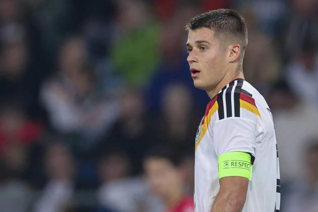 Nicolo Tresoldi of Germany looks dejected during the UEFA Under-21 EURO qualifier between Germany U21 and Georgia U21 at Almstadion on October 6, 2026, in Bielefeld, Germany. Photo by Marco Steinbrenner, DeFodi Images