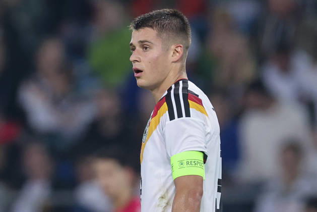 Nicolo Tresoldi of Germany looks dejected during the UEFA Under-21 EURO qualifier between Germany U21 and Georgia U21 at Almstadion on October 6, 2026, in Bielefeld, Germany. Photo by Marco Steinbrenner, DeFodi Images