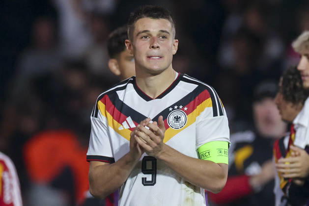 Nicolo Tresoldi of Germany looks dejected during the UEFA Under-21 EURO qualifier between Germany U21 and Georgia U21 at Almstadion on October 6, 2026, in Bielefeld, Germany. Photo by Marco Steinbrenner, DeFodi Images