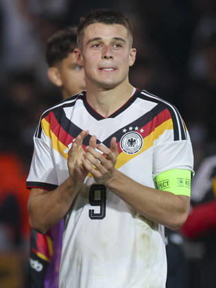 Nicolo Tresoldi of Germany looks dejected during the UEFA Under-21 EURO qualifier between Germany U21 and Georgia U21 at Almstadion on October 6, 2026, in Bielefeld, Germany. Photo by Marco Steinbrenner, DeFodi Images