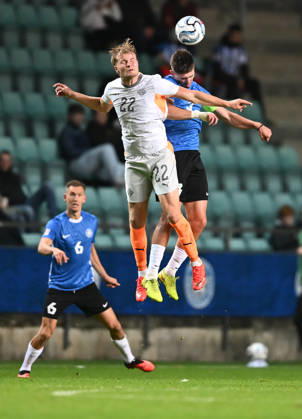 (261007) -- TALLINN, Oct. 7, 2026 -- Iceland s Andri Gudjohnsen (top L) and Estonia s Maksim Paskotsi head for the ball during the UEFA Nations League 2026 27 League C Group C4 match between Estonia and Iceland at A. Le Coq Arena in Tallinn, Estonia, Oct. 6, 2026. (Photo by Xinhua) (SP)ESTONIA-TALLINN-FOOTBALL-UEFA NATIONS LEAGUE C-ESTONIA VS ICELAND SergeixStepanov 