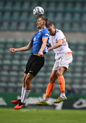 (261007) -- TALLINN, Oct. 7, 2026 -- Estonia s Rasmus Peetson (L) and Iceland s Daniel Leo Gretarsson head for the ball during the UEFA Nations League 2026 27 League C Group C4 match between Estonia and Iceland at A. Le Coq Arena in Tallinn, Estonia, Oct. 6, 2026. (Photo by Xinhua) (SP)ESTONIA-TALLINN-FOOTBALL-UEFA NATIONS LEAGUE C-ESTONIA VS ICELAND SergeixStepanov 