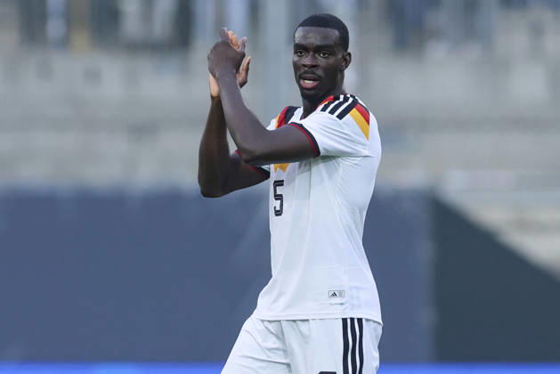 Joshua Quarshie cheers for Germany during the UEFA Under-21 EURO qualifier between Germany U21 and Georgia U21 at Almstadion on October 6, 2026, in Bielefeld, Germany. Photo by Marco Steinbrenner, DeFodi Images