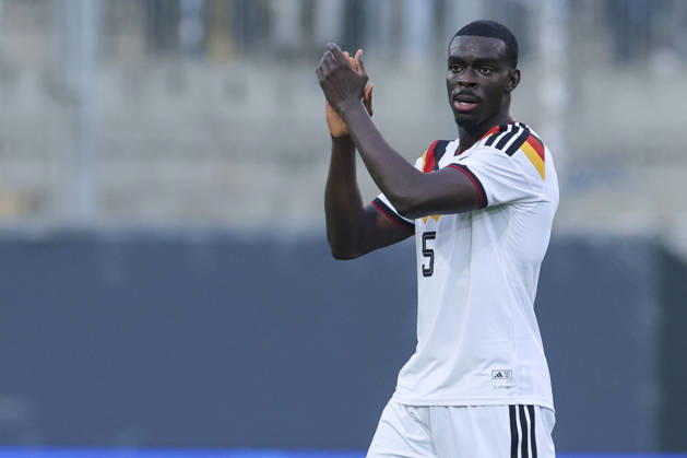 Joshua Quarshie cheers for Germany during the UEFA Under-21 EURO qualifier between Germany U21 and Georgia U21 at Almstadion on October 6, 2026, in Bielefeld, Germany. Photo by Marco Steinbrenner, DeFodi Images