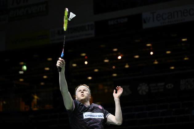 Anders Antonsen of Denmark in action during the badminton Clash of Clans Arctic Open 2026 tournament in Vantaa, Finland, on October 7, 2026. - ANTTI AIMO-KOIVISTO Vantaa Finland KgQbVk_6DIg Copyright: xAnttixAimo-Koivistox KgQbVk_6DIg