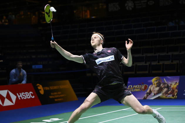 Anders Antonsen of Denmark in action during the badminton Clash of Clans Arctic Open 2026 tournament in Vantaa, Finland, on October 7, 2026. - ANTTI AIMO-KOIVISTO Vantaa Finland AF5NJ-L3tvU Copyright: xAnttixAimo-Koivistox AF5NJ-L3tvU
