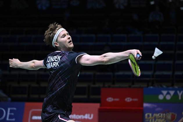 Anders Antonsen of Denmark in action during the badminton Clash of Clans Arctic Open 2026 tournament in Vantaa, Finland, on October 7, 2026. - ANTTI AIMO-KOIVISTO Vantaa Finland G3RxriqRqqA Copyright: xAnttixAimo-Koivistox G3RxriqRqqA