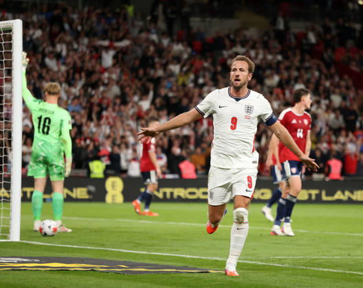 Harry Kane (E) celebrates scoring the second England goal (2-0) at the England v Czechia UEFA Nations League Group 3 match, at Wembley Stadium, London, UK, on 6th October, 2026.  .