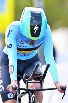 Belgium s Emma Siegers crosses the finish line of the Women U23 Individual Time Trial race (22km) at the cycling UEC Road European Championships, in Ljubljana, Slovenia, on Wednesday 7 October 2026. The UEC Road European Championships are taking place from 02 to 07 October in Ljubljana, Slovenia. DAVIDxPINTENS x189038761x