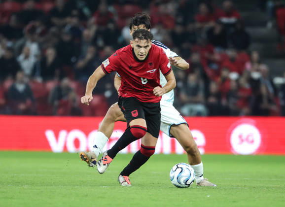October 6, 2026, Tirana, Tirana, Albania: Kristjan Asllani of Albania and Lorenzo Capicchioni of San Marino during UEFA Nations League 2026-2027 group phase match between Albania and San Marino in Tirana, Albania on 6 October, 2026. Soccer 2026 Albania Vs San Marino UEFA Nations League 2026-2027 - ZUMAb266 20261006_zip_b266_010 Copyright: xArmandoxBabanix