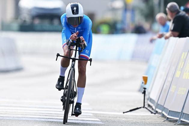 Czech Republic s Julia Kopecky crosses the finish line of the Women U23 Individual Time Trial race (22km) at the cycling UEC Road European Championships, in Ljubljana, Slovenia, on Wednesday 7 October 2026. The UEC Road European Championships are taking place from 02 to 07 October in Ljubljana, Slovenia. DAVIDxPINTENS x189039053x