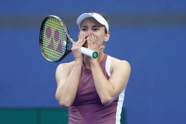 2026 China Open Women s Singles Round of 16 match in Beijing - 07 Oct. Elise Mertens of Belgium celebrates winning against Coco Gauff of the United States (Not in picture) during Women s Singles Round of 16 match on day eight of China Open at the National Tennis Center. Beijing China Copyright: xPolyxFeix xSOPAxImagesx 20261007_7065_102