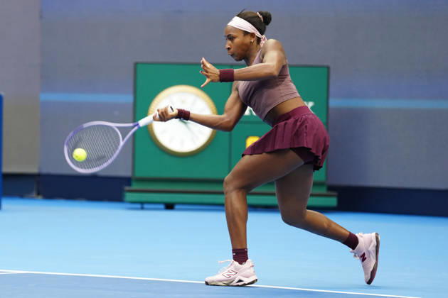 2026 China Open Women s Singles Round of 16 match in Beijing - 07 Oct. Coco Gauff of the United States seen in action against Elise Mertens of Belgium (Not in picture) during Women s Singles Round of 16 match on day eight of China Open at the National Tennis Center. Beijing China Copyright: xPolyxFeix xSOPAxImagesx 20261007_6137_106