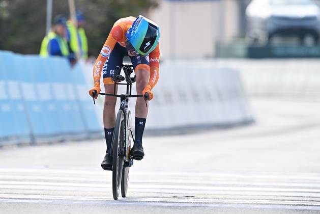 Netherlands Megan Arens crosses the finish line of the Women U23 Individual Time Trial race (22km) at the cycling UEC Road European Championships, in Ljubljana, Slovenia, on Wednesday 7 October 2026. The UEC Road European Championships are taking place from 02 to 07 October in Ljubljana, Slovenia. DAVIDxPINTENS x189039081x