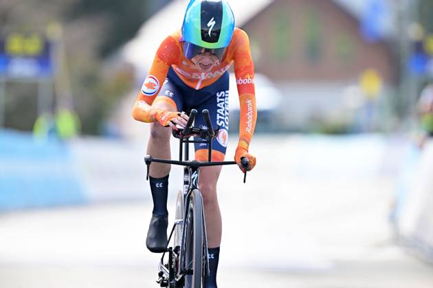 Netherlands Megan Arens crosses the finish line of the Women U23 Individual Time Trial race (22km) at the cycling UEC Road European Championships, in Ljubljana, Slovenia, on Wednesday 7 October 2026. The UEC Road European Championships are taking place from 02 to 07 October in Ljubljana, Slovenia. DAVIDxPINTENS x189039084x