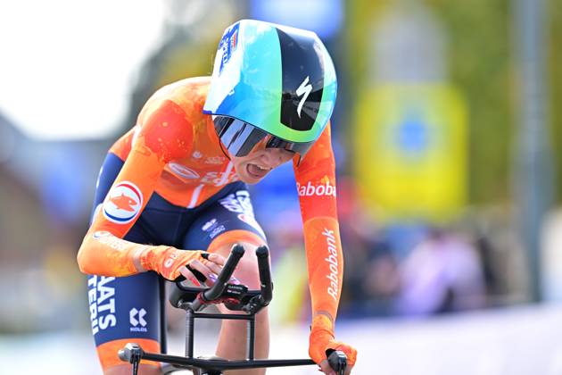 Netherlands Megan Arens crosses the finish line of the Women U23 Individual Time Trial race (22km) at the cycling UEC Road European Championships, in Ljubljana, Slovenia, on Wednesday 7 October 2026. The UEC Road European Championships are taking place from 02 to 07 October in Ljubljana, Slovenia. DAVIDxPINTENS x189039105x