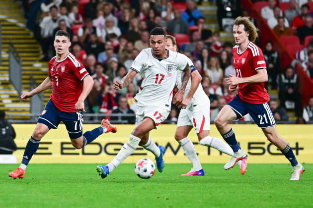 England v Czechia, UEFA Nations League England forward Morgan Rogers (17) sprints forward with the ball during the UEFA Nations League match between England and Czechia at Wembley Stadium, London, UK on 6 October 2026. London Wembley Stadium Greater London UK Editorial use only , Copyright: xDennisxGoodwinx PSI-24957-0101