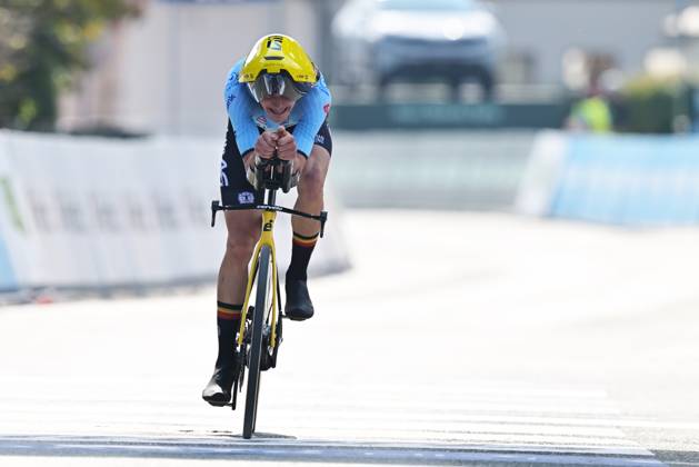 Belgium s Aldo Taillieu pictured in action during the Men U23 Individual Time Trial race (22km) at the cycling UEC Road European Championships, in Ljubljana, Slovenia, on Wednesday 7 October 2026. The UEC Road European Championships are taking place from 02 to 07 October in Ljubljana, Slovenia. DAVIDxPINTENS x189040361x