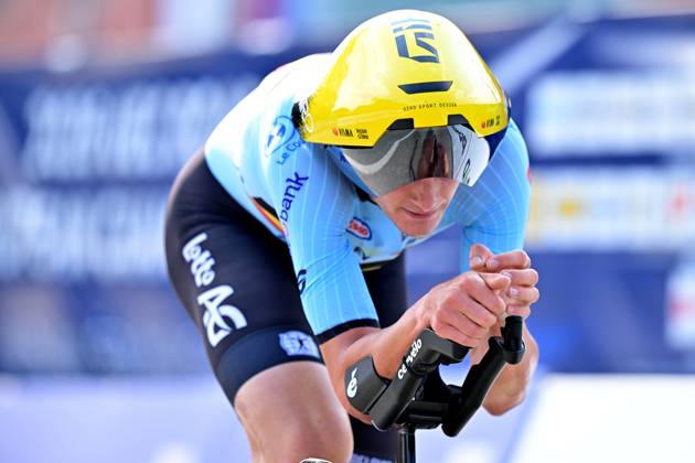 Belgium s Aldo Taillieu pictured in action during the Men U23 Individual Time Trial race (22km) at the cycling UEC Road European Championships, in Ljubljana, Slovenia, on Wednesday 7 October 2026. The UEC Road European Championships are taking place from 02 to 07 October in Ljubljana, Slovenia. DAVIDxPINTENS x189040434x