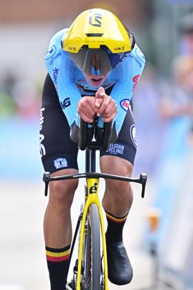 Belgium s Matisse Van Kerckhove crosses the finish line of the Men U23 Individual Time Trial race (22km) at the cycling UEC Road European Championships, in Ljubljana, Slovenia, on Wednesday 7 October 2026. The UEC Road European Championships are taking place from 02 to 07 October in Ljubljana, Slovenia. DAVIDxPINTENS x189041093x