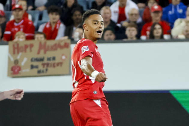 Dan Ndoye Switzerland, 11, facial expressions, emotion, Switzerland, UEFA, Nations League, Matchday 4, Switzerland vs. North Macedonia, October 6, 2026, Lucerne Swissporarena, Switzerland Copyright: xGrantxHubbsx