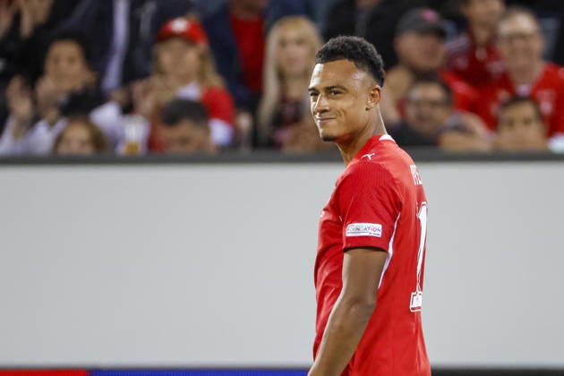 Dan Ndoye Switzerland, 11, facial expressions, emotion, Switzerland, UEFA, Nations League, Matchday 4, Switzerland vs. North Macedonia, October 6, 2026, Lucerne Swissporarena, Switzerland Copyright: xGrantxHubbsx