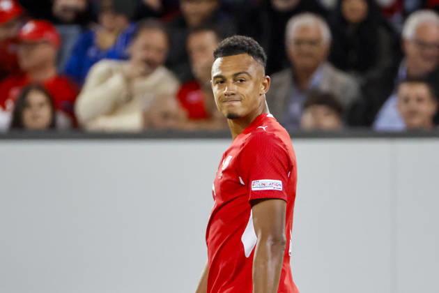 Dan Ndoye Switzerland, 11, facial expressions, emotion, Switzerland, UEFA, Nations League, Matchday 4, Switzerland vs. North Macedonia, October 6, 2026, Lucerne Swissporarena, Switzerland Copyright: xGrantxHubbsx
