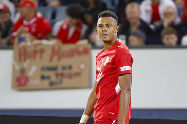 Dan Ndoye Switzerland, 11, facial expressions, emotion, Switzerland, UEFA, Nations League, Matchday 4, Switzerland vs. North Macedonia, October 6, 2026, Lucerne Swissporarena, Switzerland Copyright: xGrantxHubbsx