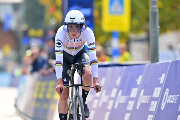Netherlands Ryan Gal crosses the finish line of the Men U23 Individual Time Trial race (22km) at the cycling UEC Road European Championships, in Ljubljana, Slovenia, on Wednesday 7 October 2026. The UEC Road European Championships are taking place from 02 to 07 October in Ljubljana, Slovenia. DAVIDxPINTENS  x189041189x