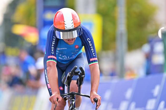 Italy s Nicolas Milesi crosses the finish line of the Men U23 Individual Time Trial race (22km) at the cycling UEC Road European Championships, in Ljubljana, Slovenia, on Wednesday 7 October 2026. The UEC Road European Championships are taking place from 02 to 07 October in Ljubljana, Slovenia. DAVIDxPINTENS x189041193x