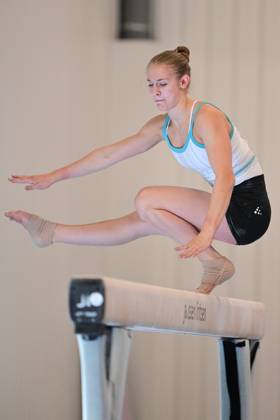 Belgian gymnast Mie De Wilde pictured during a training session of Belgium s artistic gymnastics team, Wednesday 7 October 2026, in Gent, ahead of the Worlds Championships in Rotterdam from 17 to 25 October 2026. DIRKxWAEM  x189042186x