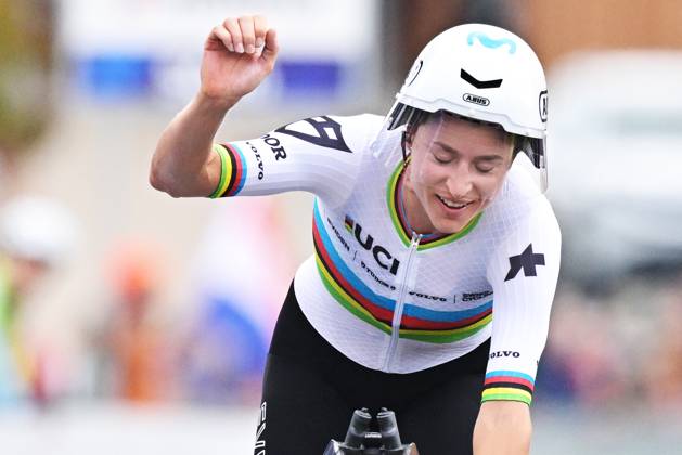 Switzerland s Marlen Reusser celebrates after winning the Women Elite Individual Time Trial race (22km) at the cycling UEC Road European Championships, in Ljubljana, Slovenia, on Wednesday 7 October 2026. The UEC Road European Championships are taking place from 02 to 07 October in Ljubljana, Slovenia. DAVIDxPINTENS  x189049430x