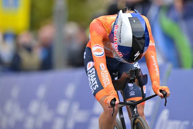 Netherlands Demi Vollering crosses the finish line of the Women Elite Individual Time Trial race (22km) at the cycling UEC Road European Championships, in Ljubljana, Slovenia, on Wednesday 7 October 2026. The UEC Road European Championships are taking place from 02 to 07 October in Ljubljana, Slovenia. DAVIDxPINTENS x189051069x