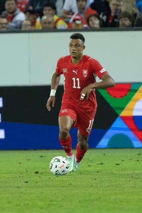 Dan Ndoye seen during National League game between teams of Switzerland and North Macedonia at thermoplan Arena (Benjamin Faes Ball Raw Images) Strasbourg Stade de la Meinau France Copyright: xBenjaminxFaesx BF102884