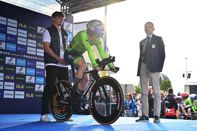 Slovenia s Jan Tratnik pictured at the start of the Men Elite Individual Time Trial race (22km) at the cycling UEC Road European Championships, in Ljubljana, Slovenia, on Wednesday 7 October 2026. The UEC Road European Championships are taking place from 02 to 07 October in Ljubljana, Slovenia. DAVIDxPINTENS x189062096x