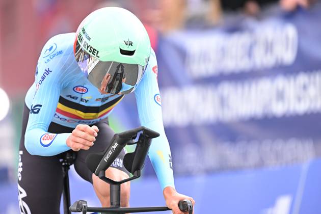 Belgium s Sander De Pestel crosses the finish line of the Men Elite Individual Time Trial race (22km) at the cycling UEC Road European Championships, in Ljubljana, Slovenia, on Wednesday 7 October 2026. The UEC Road European Championships are taking place from 02 to 07 October in Ljubljana, Slovenia. DAVIDxPINTENS  x189062460x