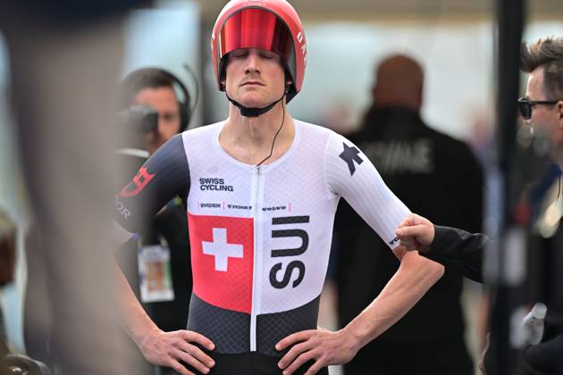 Switzerland s Stefan Kung pictured at the start of the Men Elite Individual Time Trial race (22km) at the cycling UEC Road European Championships, in Ljubljana, Slovenia, on Wednesday 7 October 2026. The UEC Road European Championships are taking place from 02 to 07 October in Ljubljana, Slovenia. DAVIDxPINTENS  x189062788x