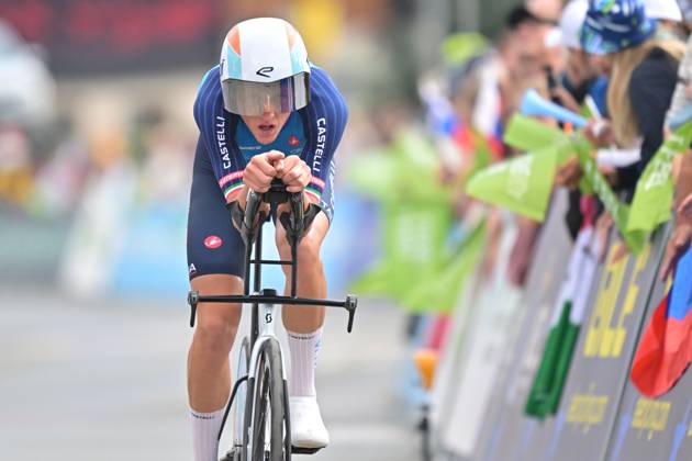 Italy s Marco Frigo crosses the finish line of the Men Elite Individual Time Trial race (22km) at the cycling UEC Road European Championships, in Ljubljana, Slovenia, on Wednesday 7 October 2026. The UEC Road European Championships are taking place from 02 to 07 October in Ljubljana, Slovenia. DAVIDxPINTENS x189064745x