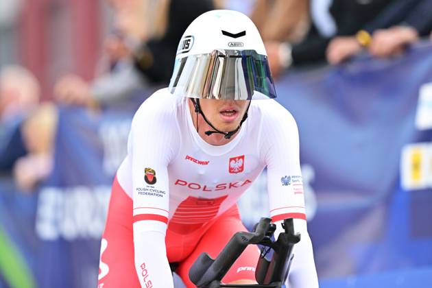 Poland s Filip Maciejuk crosses the finish line of the Men Elite Individual Time Trial race (22km) at the cycling UEC Road European Championships, in Ljubljana, Slovenia, on Wednesday 7 October 2026. The UEC Road European Championships are taking place from 02 to 07 October in Ljubljana, Slovenia. DAVIDxPINTENS  x189066166x