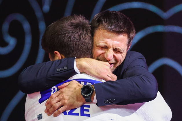 AZERBAIJAN, BAKU - OCTOBER 7, 2026: Omar Radzhabli (L) of Azerbaijan after a -81 kg bout against Abylaikhan Zhubanazar (not pictured) of Kazakhstan as part of the 2026 World Judo Championships at the National Gymnastics Arena. Mikhail Sinitsyn TASS 98914702