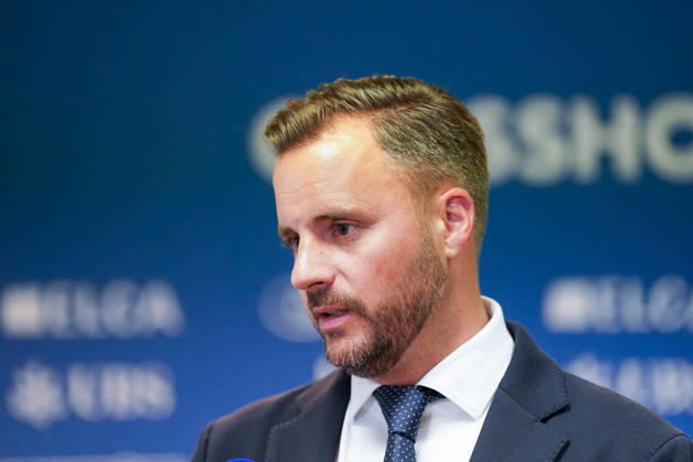 Ludovic Delechat, Chairman of the Board of Directors of Grasshopper Fussball AG (GFAG), at the Grasshopper Club Zurich (GCZ) press conference in Zurich. Portrait, Ludovic Delechat, GC Zurich, GCZ, Grasshoppers, Chairman of the Board of Directors, President, GFAG, Bridge Football Group, club leadership, management, media conference, press conference, media, soccer, Swiss soccer, Super League, Zurich Copyright: xJOERANxSTEINSIEKx