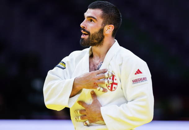 AZERBAIJAN, BAKU - OCTOBER 7, 2026: Tato Grigalashvili of Georgia wins Zelim Tckaev of Azerbaijan in a -81 kg bout as part of the 2026 World Judo Championships at the National Gymnastics Arena. Mikhail Sinitsyn TASS  98916227