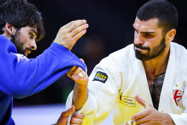 AZERBAIJAN, BAKU - OCTOBER 7, 2026: Zelim Tckaev (R) of Azerbaijan and Tato Grigalashvili of Georgia compete in their -81 kg bout as part of the 2026 World Judo Championships at the National Gymnastics Arena 2026 World Judo Championships In Baku - ZUMAt113 20261007_zaa_t113_491 Copyright: xMikhailxSinitsynx
