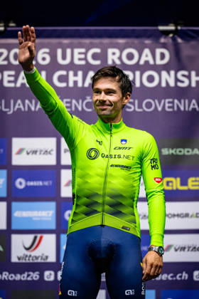 ROGLIÄa Primož ROGLIC Primoz UEC Road Cycling European Championships Ljubljana 2026 ROGLIÄa Primož ROGLIC Primoz SLO Slovenia Winner First Place Award Ceremony Medal Ceremony Podium Portrait Orientation Vertical Portrait Event UEC Road Cycling European Championships 2026 Ljubljana Category Cycling Road Cycling European Championships Individual Time Trial Elite Men Location Europe Slovenia Sencur Discipline Individual Time Trial ITT Distance 22 km Date October 7, 2026, Wednesday Day 5