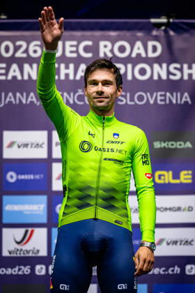 ROGLIÄa Primož ROGLIC Primoz UEC Road Cycling European Championships Ljubljana 2026 ROGLIÄa Primož ROGLIC Primoz SLO Slovenia Winner First Place Award Ceremony Medal Ceremony Podium Portrait Orientation Vertical Portrait Event UEC Road Cycling European Championships 2026 Ljubljana Category Cycling Road Cycling European Championships Individual Time Trial Elite Men Location Europe Slovenia Sencur Discipline Individual Time Trial ITT Distance 22 km Date October 7, 2026, Wednesday Day 5
